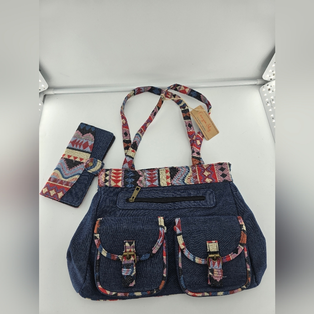 Canyon Sky Denim Purse With Matching Wallet NWT